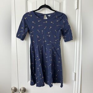 Old Navy Girls Dark Blue Dress with Gold Pattern
